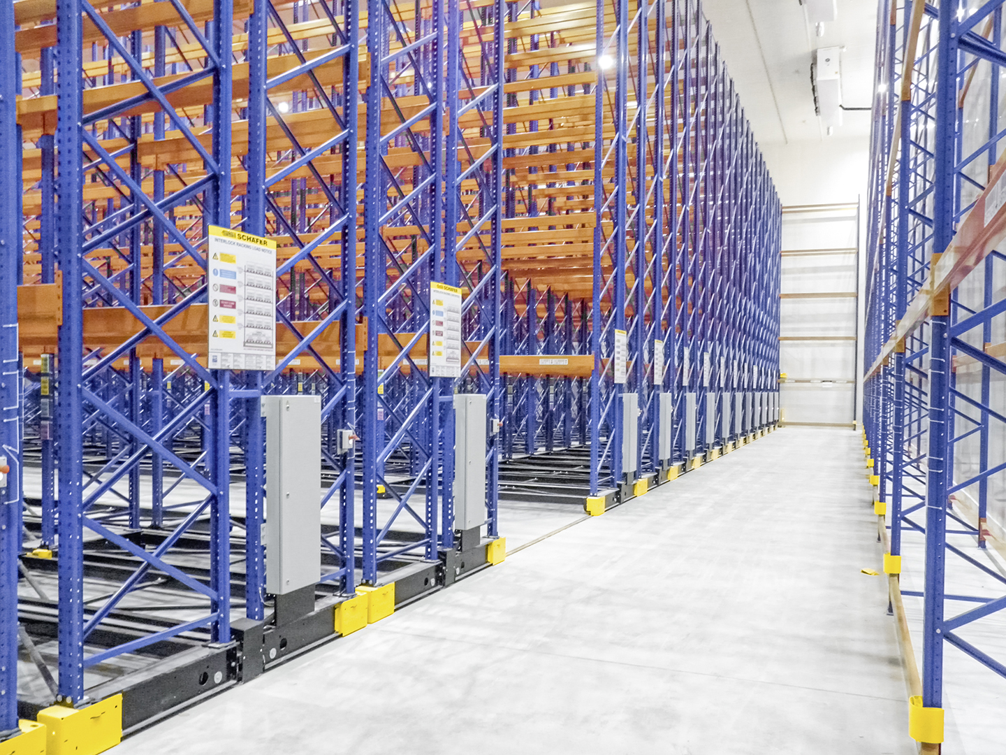 Large mobile shelving system installed in cold storage room in UAE