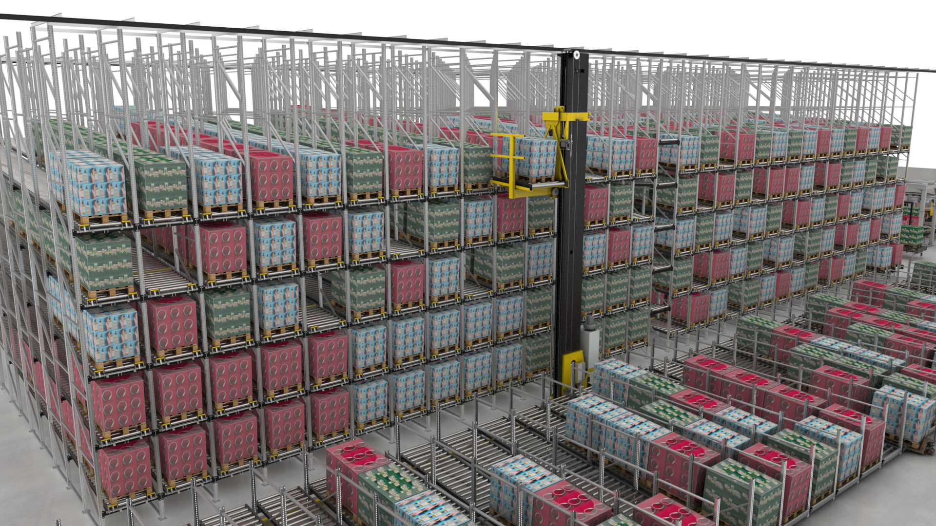 Interroll Adds Stacker Crane and Transfer Car to Conveyor Platform