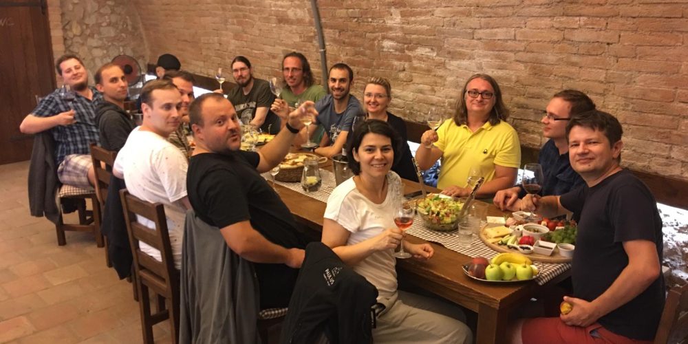 The-development-team-welcomes-the-new-recruits-with-wine-and-beer